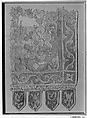 Textile Fragment, Linen, silk, metal wrapped thread; plain weave; appliqué