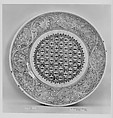 Dish, Stonepaste; painted in turquoise and two hues of blue under transparent glaze