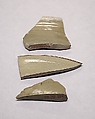 Three Fragments of Yue Ware Bowls, Stoneware; celadon glazed (Yue ware)
