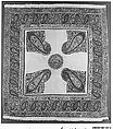Shawl, Wool; plain weave, appliquéd with embroidered panels