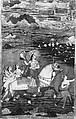 Chand Bibi Hawking with Attendants in a Landscape, Opaque watercolor, gold, and silver on card-weight paper