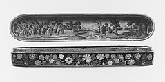 Pen Box with a Europeanizing Landscape, Haji Muhammad (Iranian), Papier-maché; painted and lacquered