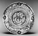Bowl, Stonepaste; painted in luster and blue on opaque white glaze under transparent colorless glaze