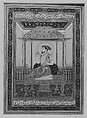Portrait of Shah Jahan on the Peacock Throne, Ink, opaque watercolor, and gold on paper