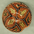 Bowl with Polychrome Decoration on a Red Slip Ground, Earthenware; red slip with polychrome slip decoration under transparent glaze