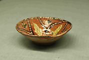 Bowl with Polychrome Decoration on a Red Slip Ground, Earthenware; red slip with polychrome slip decoration under transparent glaze