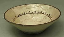 Bowl with Black and White Decoration, Earthenware; white slip with black slip decoration under transparent glaze