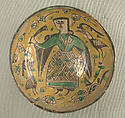 Bowl with a Figure and Birds, Earthenware; polychrome decoration under transparent glaze (buff ware)