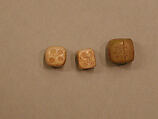 Dice, Bone; tinted, incised, and inlaid with paint