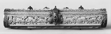 Pen Box, Ivory; carved; copper alloy mounts