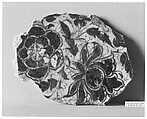 Ceramic Fragment, Stonepaste; white slip; blue underglaze; transparent, colorless glaze