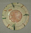 Imitation Splashware Dish, Earthenware; white slip, incised and splashed with polychrome glazes under a transparent glaze (sgraffito ware)