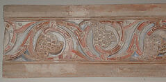 Fragment of a Painted Cornice Panel with Scrolling Vines, Stucco; carved and painted