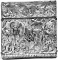Square Tile, Stonepaste; molded and luster-painted on opaque white glaze under transparent glaze