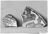 Ceramic Fragment, Earthenware; incised decoration through a white slip and coloring under transparent glaze
