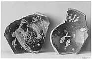 Ceramic Fragment, Earthenware; yellow decoration on rust-colored ground under transparent glaze