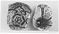 Fragment of a Bowl, Earthenware; underglaze black and blue on white slip; transparent colorless glaze