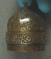 Inkwell with Floral and Animal Imagery, Brass; lid cast, body worked, engraved, and chased, inlaid with silver