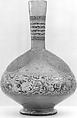 Enameled and Gilded Bottle, Glass, greenish; blown, folded foot; enameled and gilded