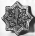 Star-Shaped Tile, Stonepaste; inglaze painted in blue and turquoise and luster-painted on opaque white glaze