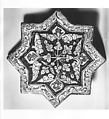 Star-Shaped Tile, Stonepaste; luster-painted with touches of cobalt on opaque white glaze under transparent glaze
