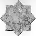 Star-Shaped Tile, Stonepaste; luster-painted with touches of cobalt on opaque white glaze