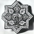 Star-Shaped Tile, Stonepaste; luster-painted with touches of cobalt on opaque white glaze under transparent glaze