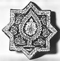 Star-Shaped Tile, Stonepaste; luster-painted with touches of cobalt on opaque white glaze under transparent glaze