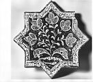Star-Shaped Tile, Stonepaste; luster-painted with touches of cobalt on opaque white glaze under transparent glaze