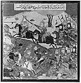 "Zal Slays Khazarvan and Puts Shamasas to Flight", Folio from a Shahnama (Book of Kings), Abu&#39;l Qasim Firdausi (Iranian, Paj ca. 940/41–1020 Tus), Ink, opaque watercolor, and gold on paper