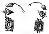 Earring, One of a pair, Gold wire and sheets with filigree