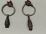 Earring, One of a Pair, Silver wire and filigree, enamel, coral and imitation coral