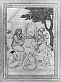 Hindus Conversing before a Shrine, Ink, opaque watercolor, and gold on paper