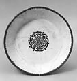 Bowl with Rosette, Earthenware; white slip with polychrome slip decoration under transparent glaze