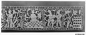 Textile Fragment, Linen, silk; plain weave, embroidered