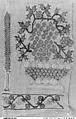 Textile Fragment, Linen, silk, and metal wrapped thread; plain weave, embroidered