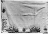 Towel, Cotton; embroidered in silk and metal wrapped thread