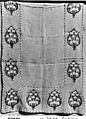 Towel, Cotton; embroidered in silk and metal wrapped thread