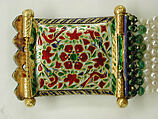 Bracelet, Gold, enamel; with pearls, emeralds, quartz, and rubies