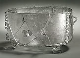 Three-Footed Bowl, Glass, greenish-blue; blown, applied handles, feet, and trails