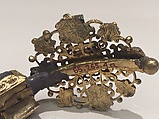 Head Ornament, Gold, pearls, glass, green beryl