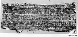 Textile Fragment, Silk, gold wrapped silk, and undyed linen; compound weave