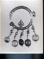 Ear Ornament (Tikhrazin or Douwwah), One of a Pair, Metal, coral, and glass