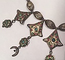 Necklace, Silver (?), gilded; red, green and yellow glass