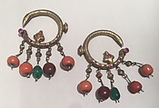 Ear Ornament (Tikhrazin or Douwwah), One of a Pair, Metal, coral, and glass