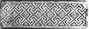 Fragment from a Frieze with Meander Pattern and Diamond-Shaped Rosettes, Limestone; carved in relief