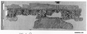 Fragment of a Tunic, Wool, linen; plain weave, tapestry weave