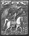 Tile with an Image of a Prince on Horseback, Stonepaste; molded, polychrome painted under transparent glaze