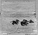 Fragment with a Dog, Hare, and a Bunch of Grapes, Wool, linen; plain weave, tapestry weave