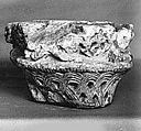 Fragment of a Capital with a Basket-Weave Pattern and Crosses, Limestone; carved
